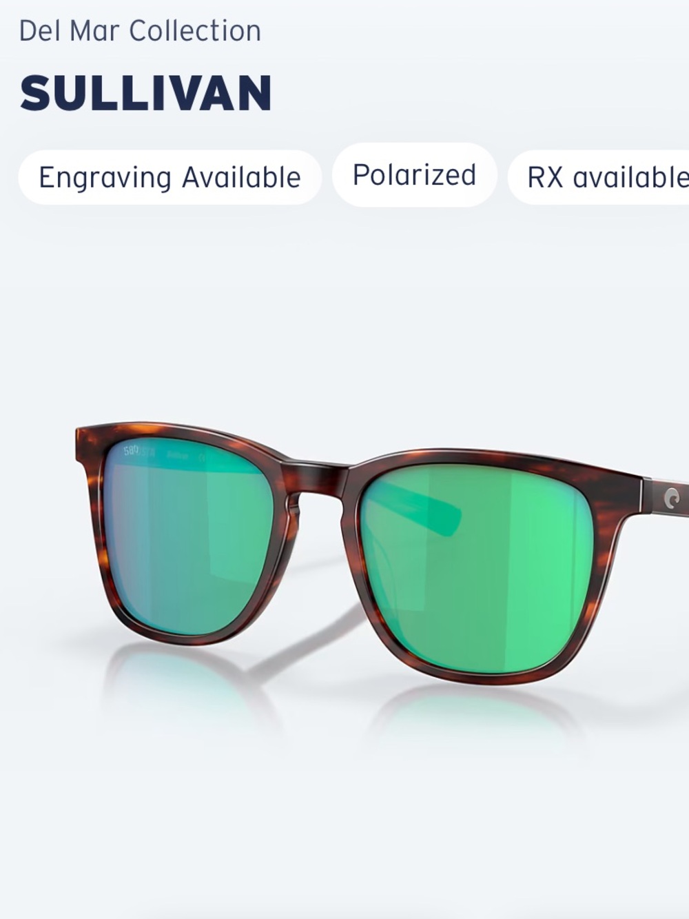 Costa Sullivan Tortoise Frame with Green Mirror Lenses